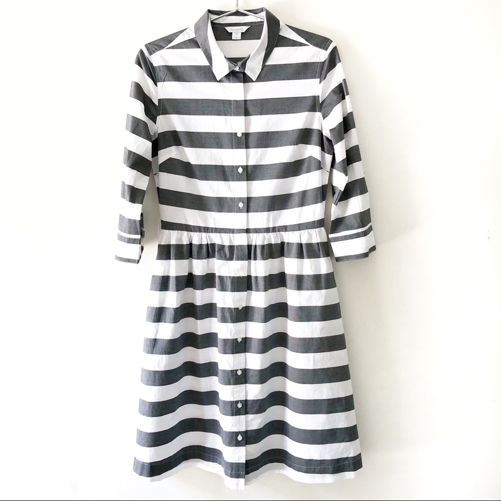Garnet Hill Striped Tailored Shirt Dress Preppy